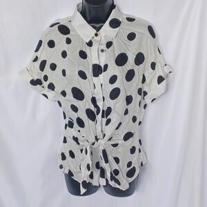 Beautiful Spanner Fitted Polka Dot Front Tie Blouse - M